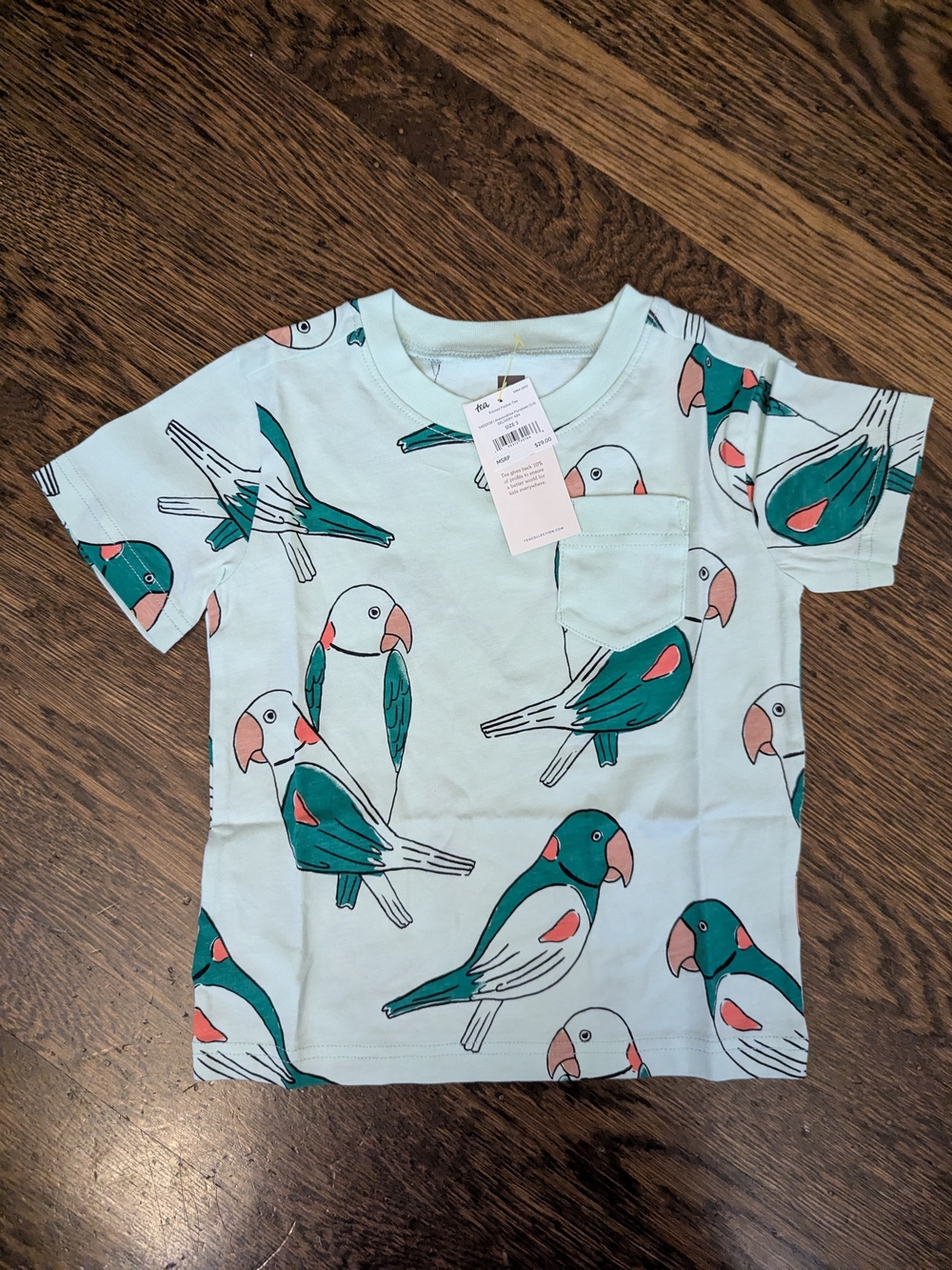NWT Tea Collection Alexandrine Parakeet Pocket Tee shirt Size 3